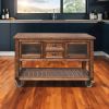 58" Rustic Brown Rolling Kitchen Cart With Storage