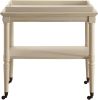 30" Antiqued White Wood Rolling Bar Cart