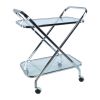 26" Silver Metal and Glass Rolling Bar Cart