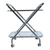 26" Silver Metal and Glass Rolling Bar Cart