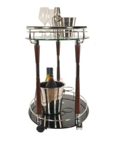 19" Glass and Aluminum Oval Rolling Kitchen Cart