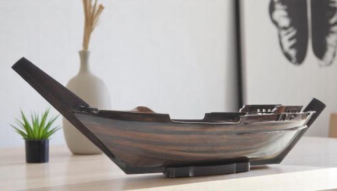 6" Dark Brown Novelty Wood Serving Tray With Handles