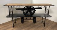 24" Black Solid Wood and Iron Rolling Kitchen Cart