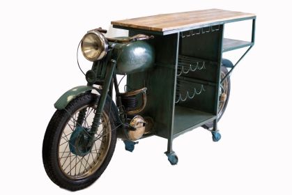 17" Green Solid Wood and Iron Rolling Kitchen Cart