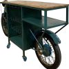 17" Green Solid Wood and Iron Rolling Kitchen Cart