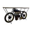 17" Black Metal and Solid Wood Motorcycle Bar Cart With Wine Storage
