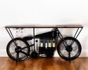 17" Black Metal and Solid Wood Motorcycle Bar Cart With Wine Storage