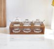 6 Mouth Blown Crystal Jam Set With 3 Glass Jars And Spoons On A Wood Stand