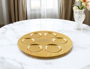13" Gold Handcrafted Glass Round Seder Plate