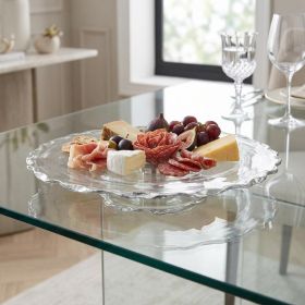 13" Clear And Silver Round Glass Hand Finished Lazy Susan