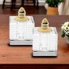 Set of Two Clear And Gold Crystal Striped Pepper Shakers