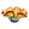 17" Red Yellow and Green Wavy Glass Centerpiece Bowl