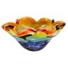 9" Rainbow Multi Art Glass Wavy Centerpiece Bowl
