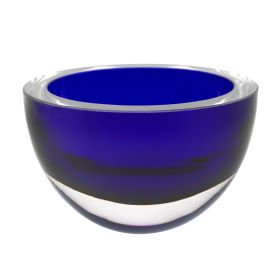 6" Blue Lead Free Crystal Round Serving Bowl