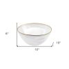 10" White and Gold Alabaster Glass Round Serving Bowl