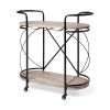 15" Black Solid Wood and Steel Round Rolling Kitchen Cart With Storage