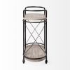 15" Black Solid Wood and Steel Round Rolling Kitchen Cart With Storage
