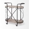 15" Black Solid Wood and Steel Round Rolling Kitchen Cart With Storage
