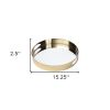 15" Gold And Mirrored Glass Round Metal Tray With Handles