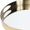 15" Gold And Mirrored Glass Round Metal Tray With Handles
