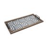 32" Brown and Black Glass Metal And Wood Geometric Serving Tray With Handles