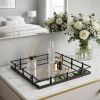 Natural Finish Metal With Mirrored Glass Bottom And Railing Handle Tray