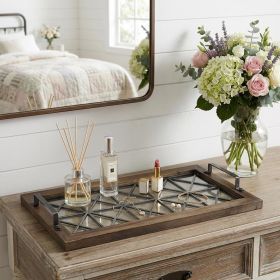 28" Brown Wood Indoor Outdoor Tray With Handles