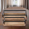 Set of Two Brown Wood Indoor Outdoor Tray With Handles