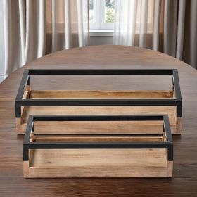 Set of Two Brown Wood Indoor Outdoor Tray With Handles
