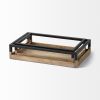Set of Two Brown Wood Indoor Outdoor Tray With Handles