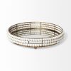 22" Antiqued Gold And White Metal Wood And Mirrored Glass Round Vanity Tray