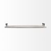 35" White and Natural Wood Indoor Outdoor Tray With Handles
