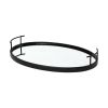 20" Black Metal And Mirrored Glass Oval Vanity Tray With Handles