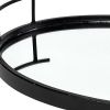 20" Black Metal And Mirrored Glass Oval Vanity Tray With Handles
