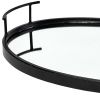 20" Black Metal And Mirrored Glass Oval Vanity Tray With Handles