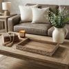 17" Brown Distressed Finish Wood Tray With Side Carvings