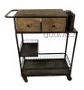 Rolling Rustic Black And Natural Bar Cart