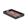 16" Black Ivory And Red Faux Leather And Wood Union Jack Serving Tray With Handles