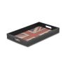 16" Black Ivory And Red Faux Leather And Wood Union Jack Serving Tray With Handles