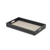 16" Black Faux Leather And Solid Wood Serving Tray