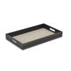 16" Black Faux Leather And Solid Wood Serving Tray