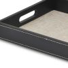 16" Black Faux Leather And Solid Wood Serving Tray