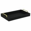 16" Black Wood And Linen Serving Tray With Handles