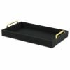16" Black Wood And Linen Serving Tray With Handles