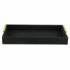 16" Black Wood And Linen Serving Tray With Handles