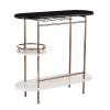Gold Black and White Metal Oval Bar Cart With Wine Storage