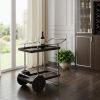 34" Brown And Silver Iron and Wood Rolling Bar Cart