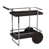 34" Brown And Silver Iron and Wood Rolling Bar Cart