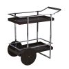 34" Brown And Silver Iron and Wood Rolling Bar Cart