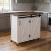 35" Dark Brown and White Wood Rolling Kitchen Cart